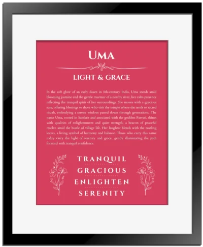 Uma name meaning gift print in red with black matte frame