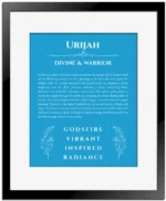 Urijah custom name print for wall display in blue with black matte frame