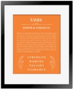 Uziel custom name print for wall display in orange with black matte frame