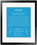 Uzziah personalized name meaning print in blue with black matte frame