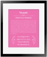 Vaani personalized name meaning print in pink with black matte frame