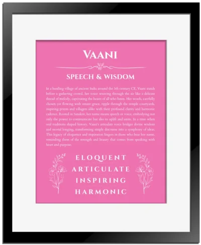 Vaani personalized name meaning print in pink with black matte frame