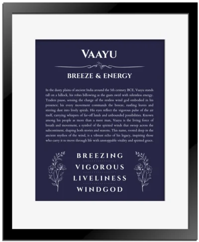 Vaayu custom name meaning print in navy blue with black matte frame