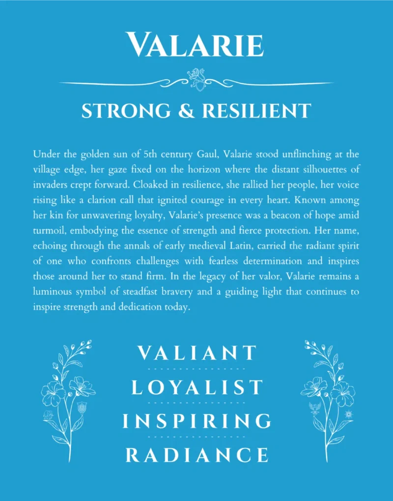Valarie personalized wall art with the story of your name in blue