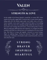 Valen personalized name print with origin and traits in navy blue