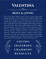 Valentina custom name art showing meaning and origin in deep blue