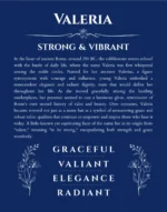 Valeria custom name art showing meaning and origin in deep blue