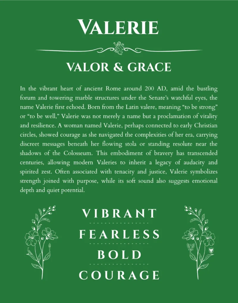Valerie name meaning wall art by Get Your Story in dark green