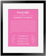 Valkyrie custom name print for wall display in pink with black matte frame
