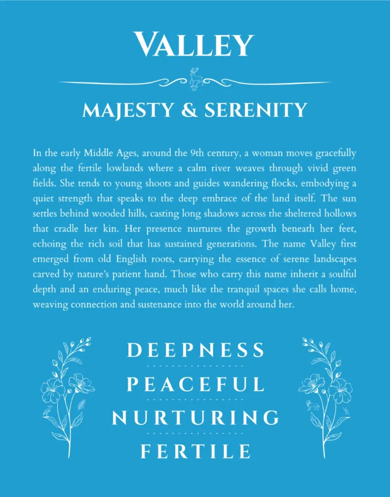 Valley personalized name art with origin story in blue