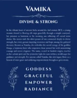 Vamika name origin print with meaning and traits in deep blue