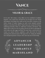 Vance personalized name art with origin story in gray