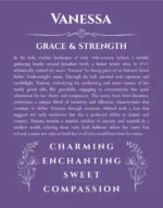 Vanessa name origin print with meaning and traits in purple