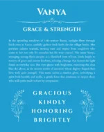 Vanya name origin print with meaning and traits in blue