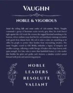 Vaughn personalized name meaning print in navy blue