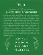 Ved personalized name art with origin story in dark green