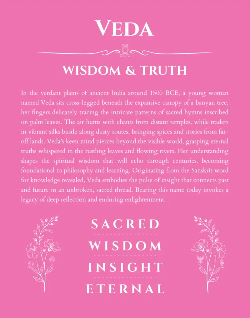 Veda custom name meaning print in pink