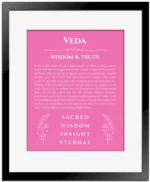 Veda custom name meaning print in pink with black matte frame