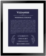 Vedansh custom name print for wall display in navy blue with black matte frame