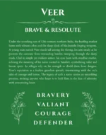 Veer personalized name art with origin story in dark green