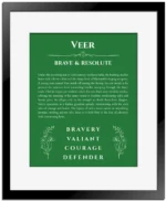 Veer personalized name art with origin story in dark green with black matte frame