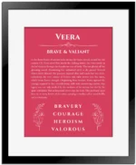 Veera custom name meaning print in red with black matte frame