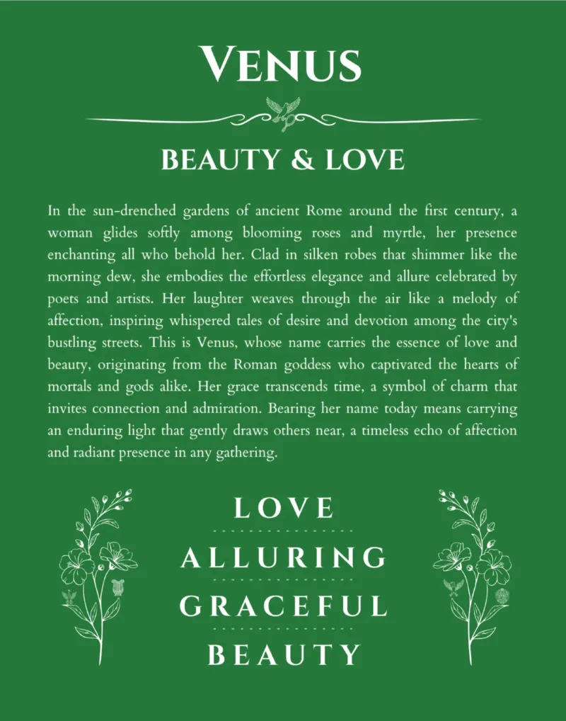 Venus name meaning wall art by Get Your Story in dark green