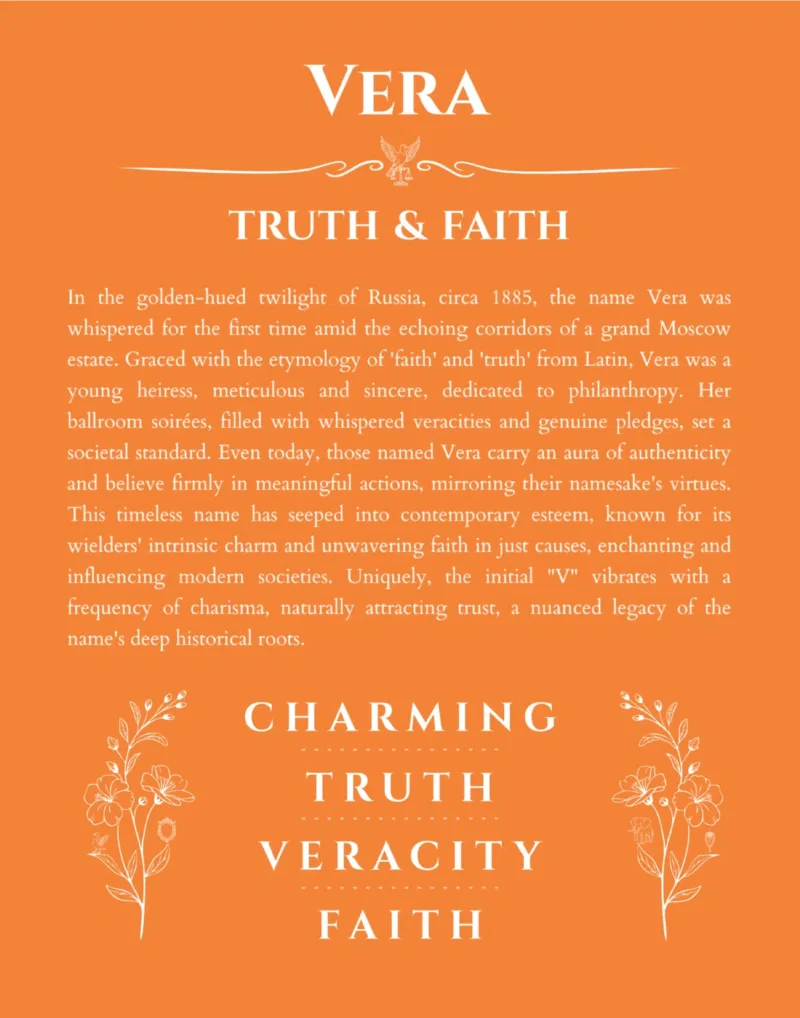 Vera personalized name meaning print in orange