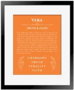 Vera personalized name meaning print in orange with black matte frame