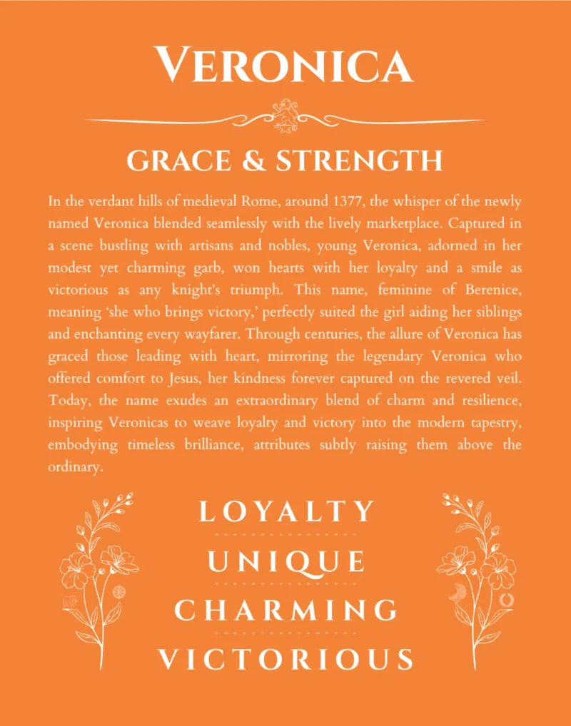 Veronica personalized wall art with the story of your name in orange