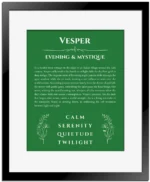 Vesper name meaning wall art by Get Your Story in dark green with black matte frame
