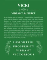 Vicki personalized name meaning print in dark green