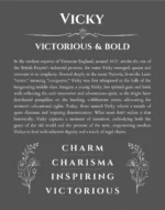 Vicky personalized name art with origin story in gray