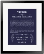 Victor custom name print for wall display in navy blue with black matte frame