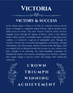 Victoria custom name art showing meaning and origin in deep blue