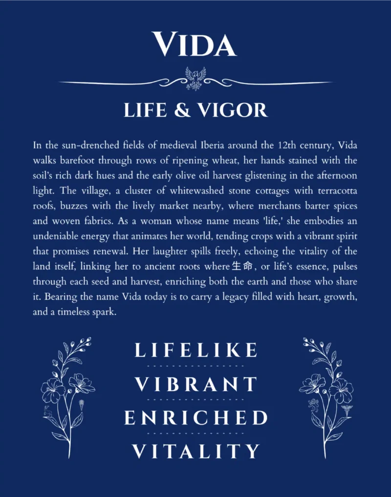 Vida name meaning wall art by Get Your Story in deep blue
