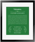 Vienna personalized name art with origin story in dark green with black matte frame