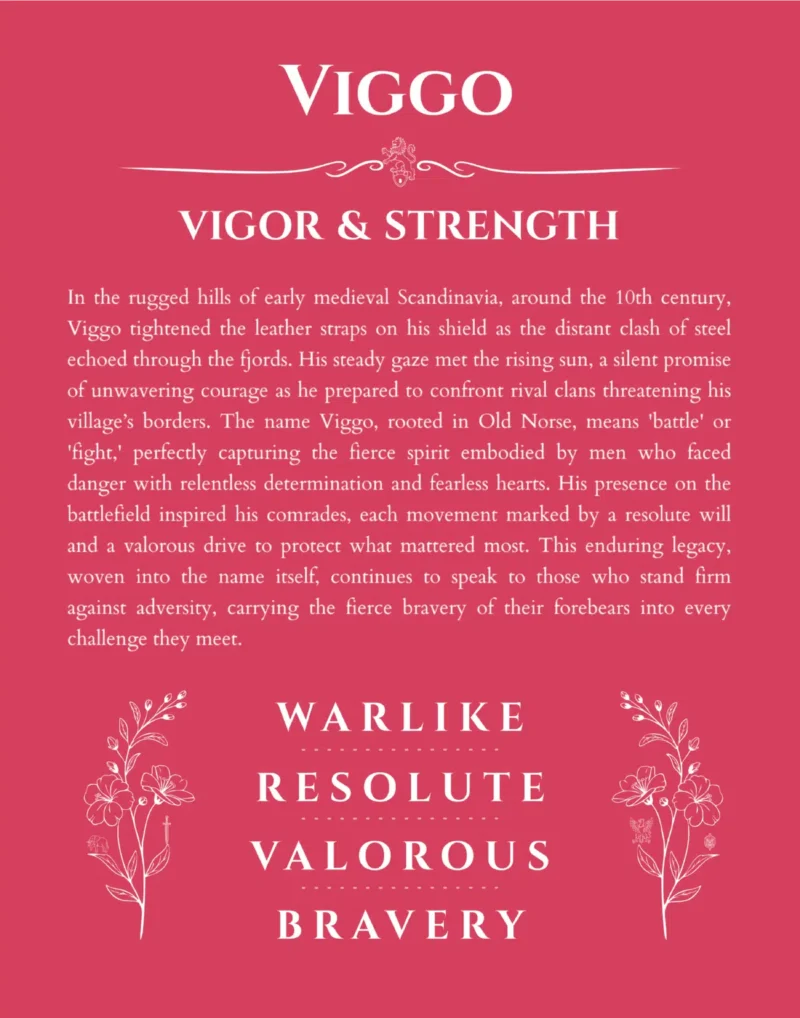Viggo personalized name art with origin story in red