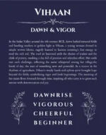 Vihaan personalized name art with origin story in navy blue