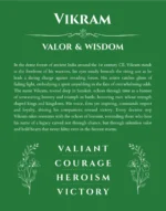 Vikram custom name art showing meaning and origin in dark green