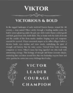 Viktor name origin print with meaning and traits in gray