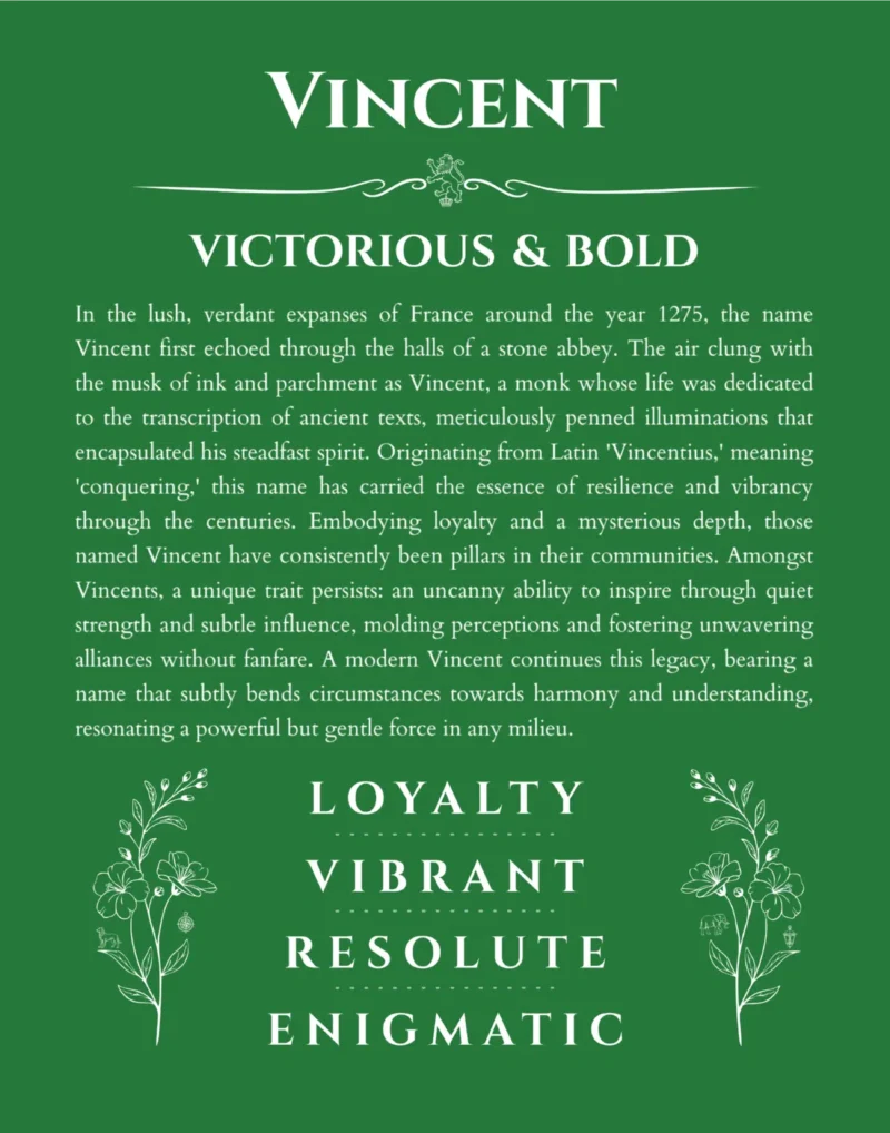 Vincent custom name meaning print in dark green