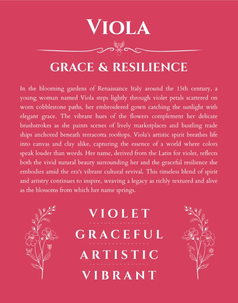 Viola custom name art showing meaning and origin in red