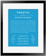 Violetta custom name meaning print in blue with black matte frame