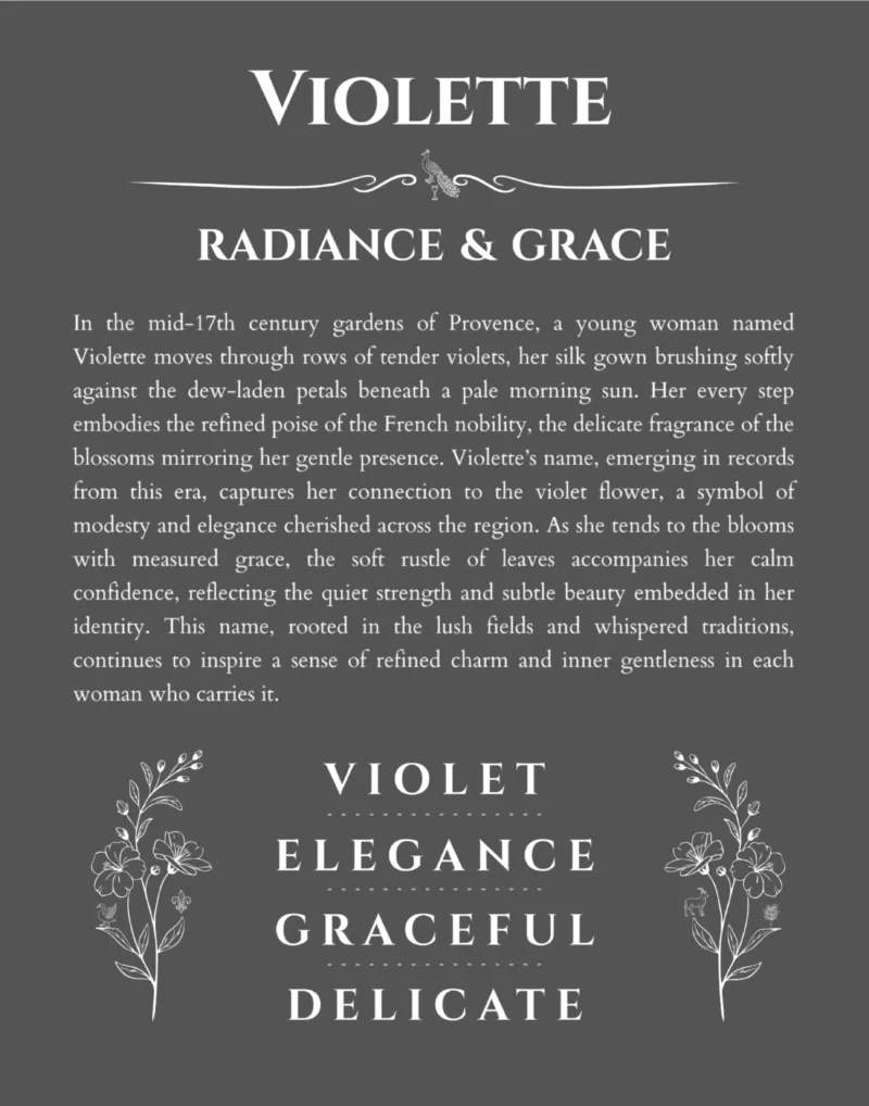 Violette personalized name meaning print in gray
