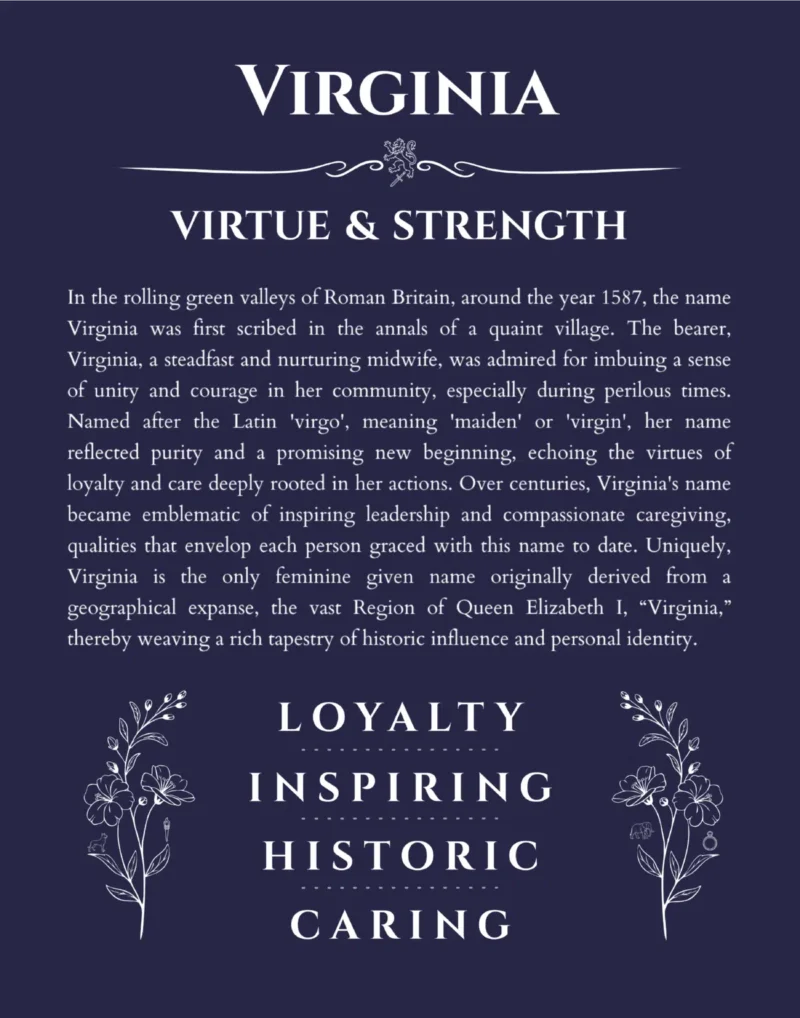 Virginia name meaning wall art by Get Your Story in navy blue