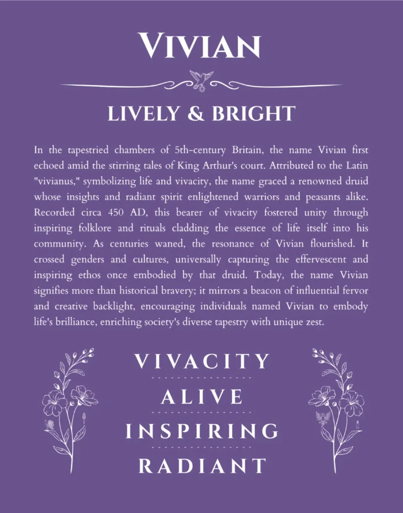 Vivian personalized name meaning print in purple