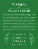 Viviana name origin print with meaning and traits in dark green