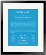 Vivianna name meaning wall art by Get Your Story in blue with black matte frame