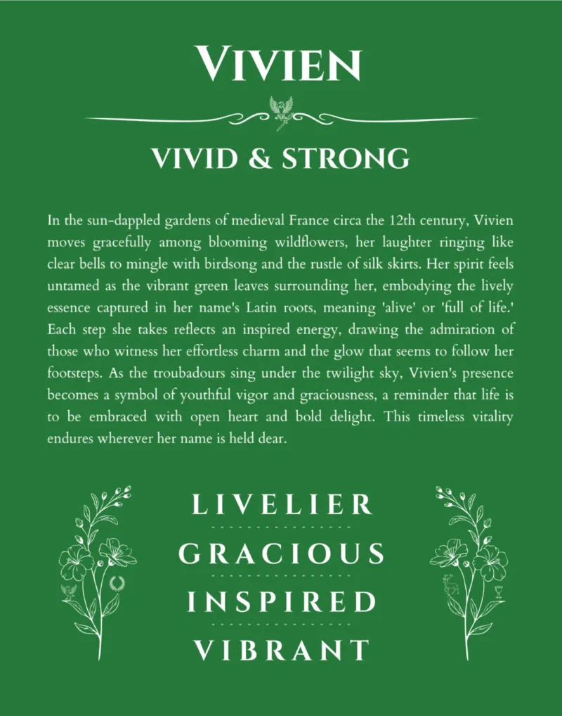 Vivien personalized wall art with the story of your name in dark green